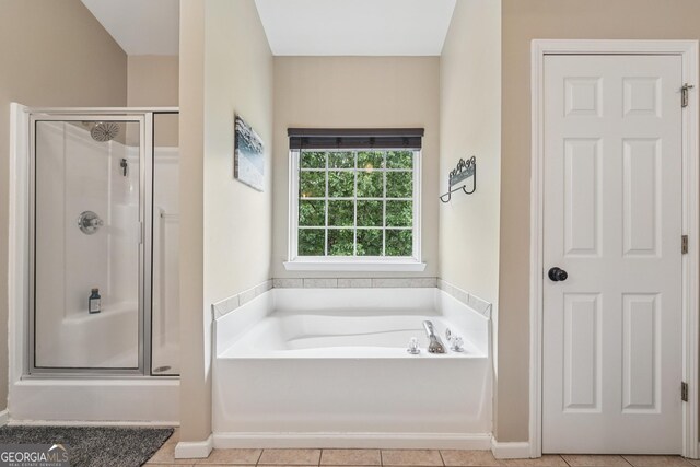 6521 Boulder Crest Ct, Flowery Branch, GA 30542 - full bathroom featuring a stall shower, a bath, and tile patterned flooring