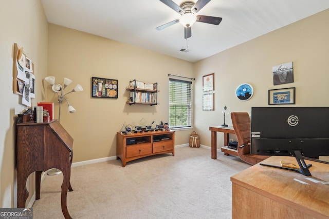 6521 Boulder Crest Ct, Flowery Branch, GA 30542 - office space featuring a ceiling fan and light carpet