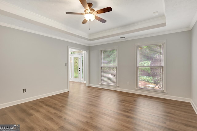 40 Springwater Chase, Newnan, GA 30265 - spare room featuring a raised ceiling, wood finished floors, ceiling fan, and ornamental molding