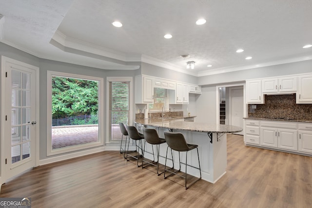 40 Springwater Chase, Newnan, GA 30265 - kitchen with stone counters, plenty of natural light, a kitchen breakfast bar, crown molding, and a peninsula