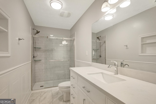 40 Springwater Chase, Newnan, GA 30265 - bathroom featuring a shower stall, vanity, and marble finish flooring