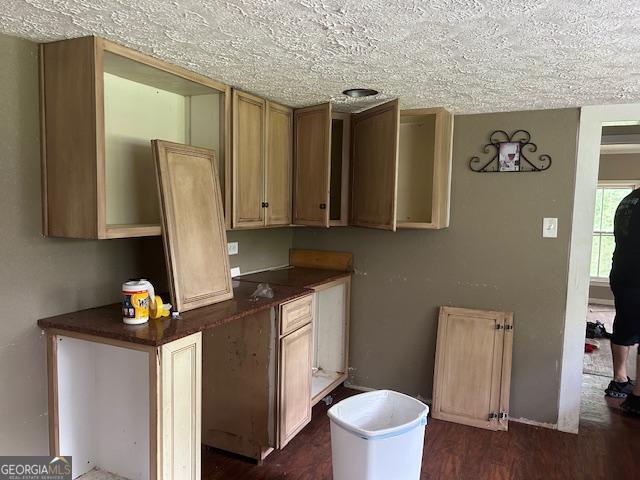 680 Thomas Rd, Trion, GA 30753 - kitchen with dark countertops, a textured ceiling, and dark wood-style flooring