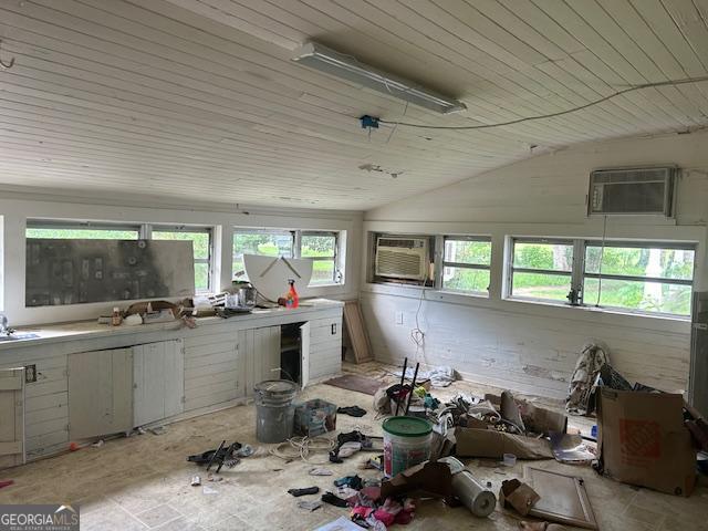 680 Thomas Rd, Trion, GA 30753 - kitchen with vaulted ceiling, wood ceiling, and an AC wall unit