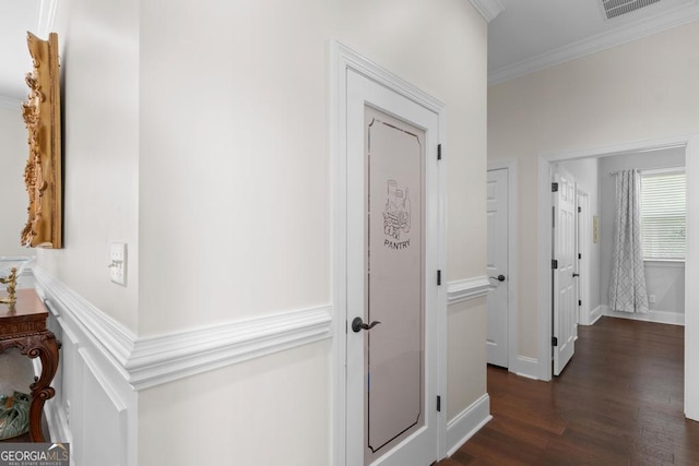 1413 N Walkers Mill Rd, Griffin, GA 30223 - hallway with ornamental molding and dark wood-style floors