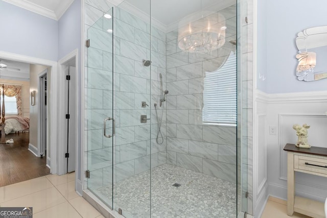 1413 N Walkers Mill Rd, Griffin, GA 30223 - ensuite bathroom featuring a stall shower and crown molding