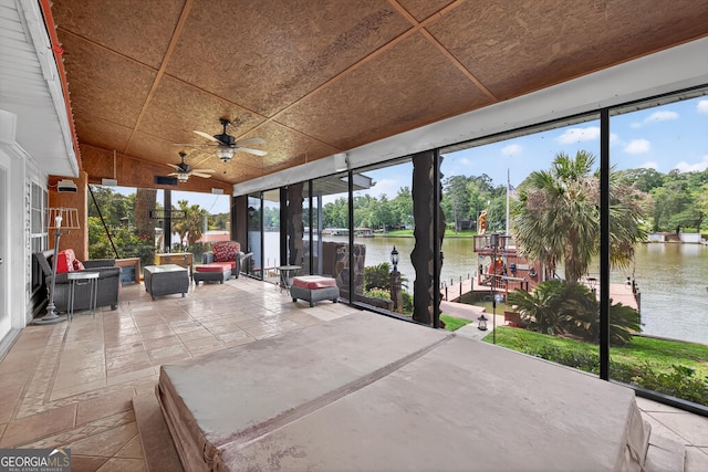 106 Oak Ln, Eatonton, GA 31024 - sunroom / solarium with a water view and ceiling fan