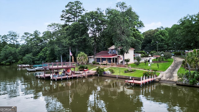 106 Oak Ln, Eatonton, GA 31024 - dock area with a water view and a yard