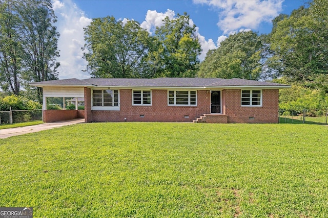 3561 Clay Rd, Austell, GA 30106 - ranch-style house with crawl space, an attached carport, concrete driveway, and brick siding