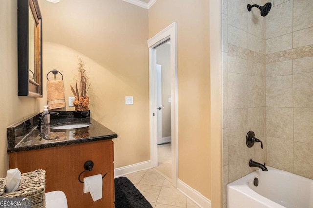 287 Scenic Falls Blvd, Hoschton, GA 30548 - full bath with vanity, crown molding, shower / bath combination, and tile patterned floors