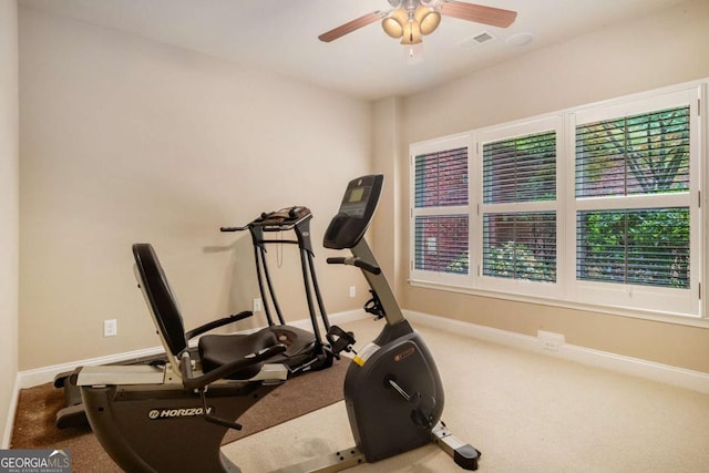 287 Scenic Falls Blvd, Hoschton, GA 30548 - workout area featuring ceiling fan and carpet floors