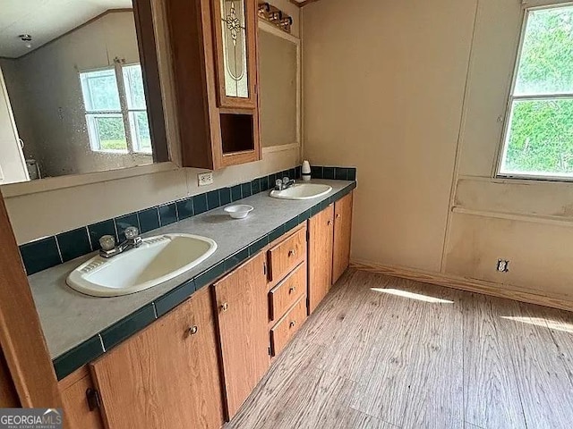 1004 Gordon Ave, Mcrae-Helena, GA 31037 - full bath with double vanity, wood finished floors, and vaulted ceiling