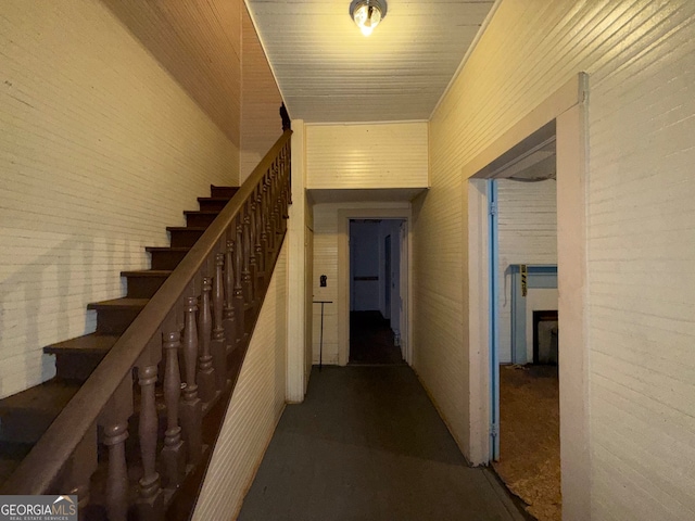 104 W Mauldin St, Walhalla, SC 29691 - hallway with brick wall and stairway