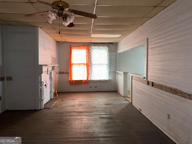 104 W Mauldin St, Walhalla, SC 29691 - empty room with hardwood / wood-style flooring, a ceiling fan, and a drop ceiling