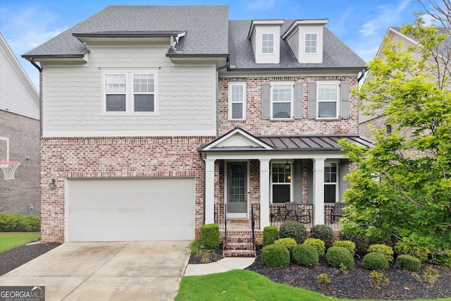 4130 Millbrook Ct, Suwanee, GA 30024 - view of front of home with covered porch, brick siding, a garage, and driveway