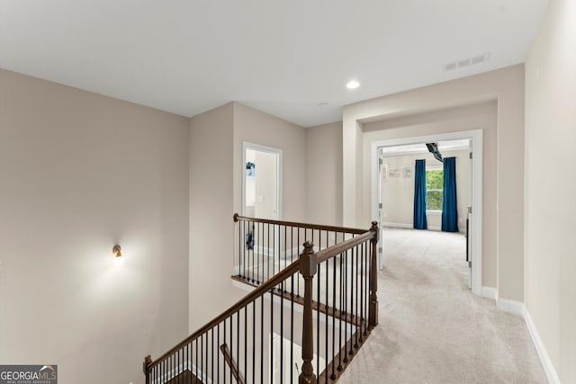 4130 Millbrook Ct, Suwanee, GA 30024 - hall with light carpet, an upstairs landing, and recessed lighting