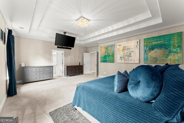4130 Millbrook Ct, Suwanee, GA 30024 - bedroom with a tray ceiling, carpet floors, and ornamental molding