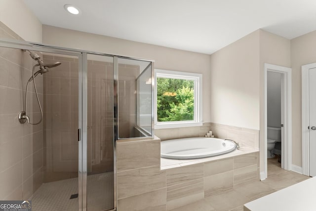4130 Millbrook Ct, Suwanee, GA 30024 - full bath with a shower stall, a bath, tile patterned floors, and recessed lighting
