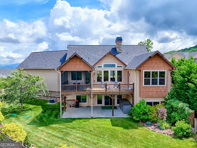 899 Ridge Pointe Way, Blairsville, GA 30512 - rear view of house with a patio area, roof with shingles, a deck, and a yard