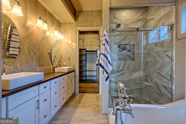 899 Ridge Pointe Way, Blairsville, GA 30512 - bathroom featuring a stall shower, double vanity, and a soaking tub