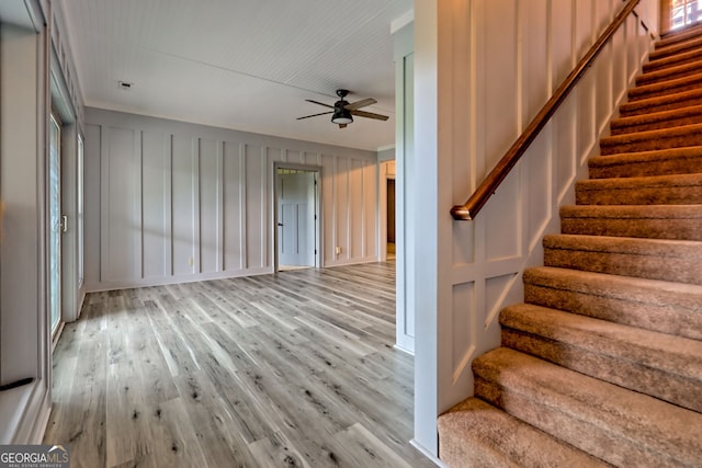 899 Ridge Pointe Way, Blairsville, GA 30512 - staircase featuring wood finished floors and a ceiling fan
