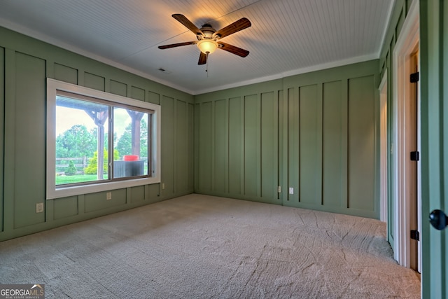 899 Ridge Pointe Way, Blairsville, GA 30512 - empty room with light carpet, a decorative wall, ceiling fan, and ornamental molding
