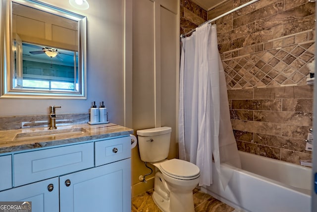 899 Ridge Pointe Way, Blairsville, GA 30512 - bathroom featuring vanity, shower / tub combo, and a ceiling fan