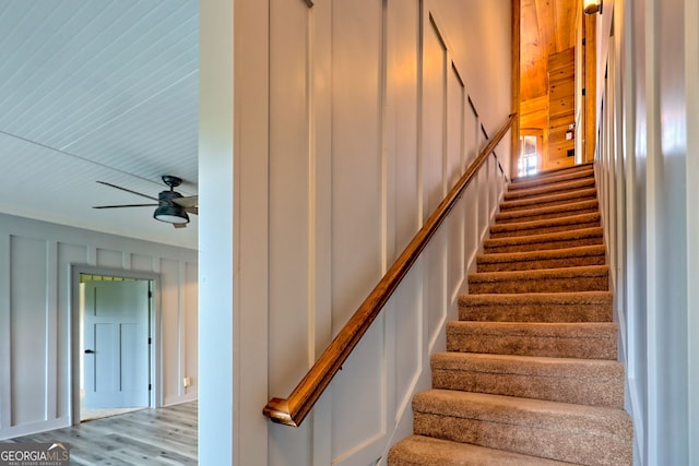 899 Ridge Pointe Way, Blairsville, GA 30512 - staircase with a ceiling fan and wood finished floors