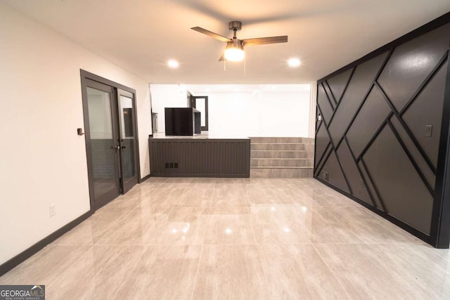 69 N Hearn Rd, Ellenwood, GA 30294 - unfurnished room featuring ceiling fan, stairway, french doors, and recessed lighting