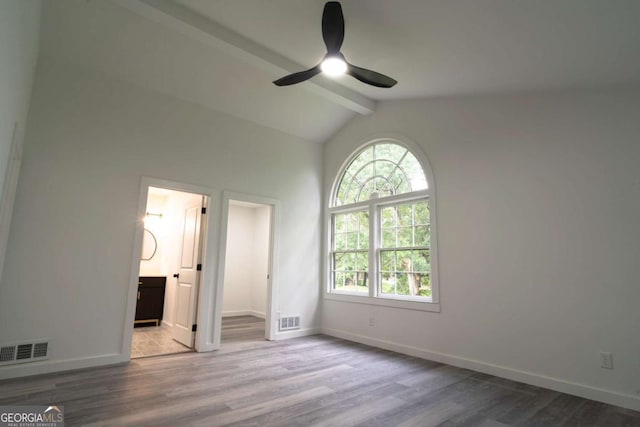 69 N Hearn Rd, Ellenwood, GA 30294 - unfurnished bedroom with wood finished floors, ceiling fan, and ensuite bathroom