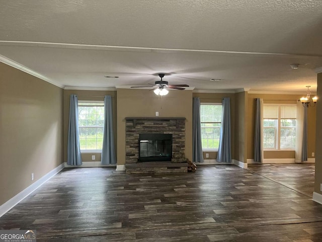 175 Bob White St, Jesup, GA 31545 - unfurnished living room featuring ornamental molding, wood finished floors, healthy amount of natural light, a ceiling fan, and a textured ceiling