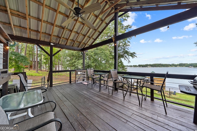 321 Barbara Point Rd, Sparta, GA 31087 - deck with a water view and a ceiling fan