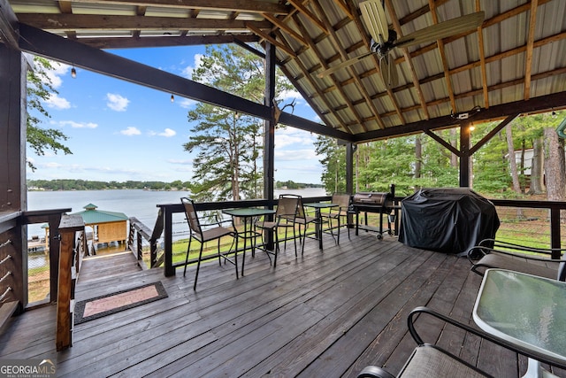 321 Barbara Point Rd, Sparta, GA 31087 - wooden terrace featuring a water view and area for grilling