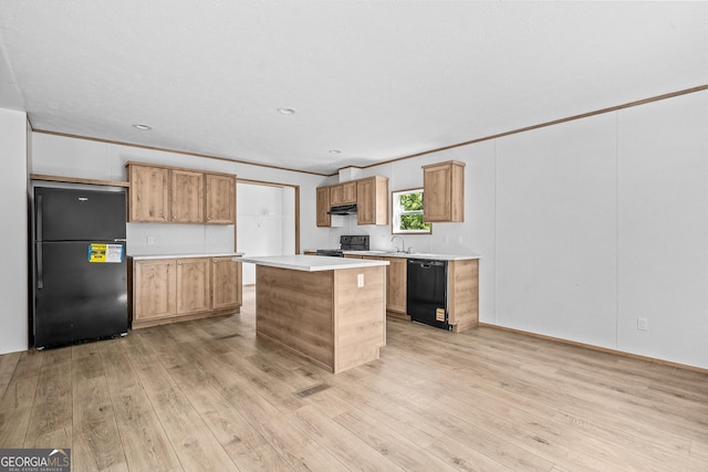 134 Double Line Rd, Ellijay, GA 30540 - kitchen featuring black appliances, light wood-style floors, under cabinet range hood, and light countertops