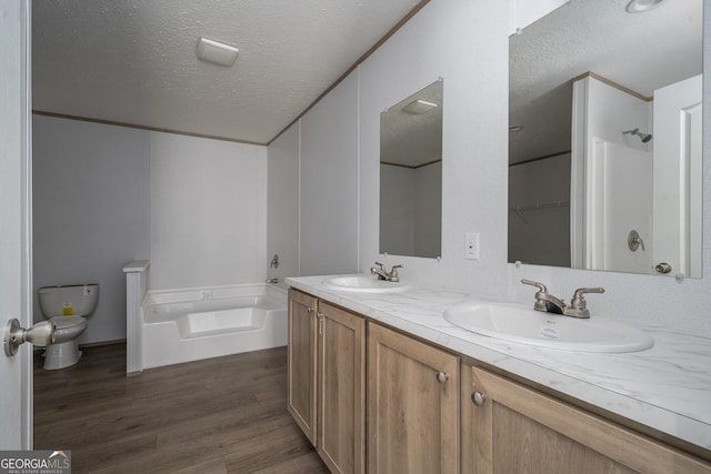 134 Double Line Rd, Ellijay, GA 30540 - bathroom with a bath, double vanity, wood finished floors, and a textured ceiling