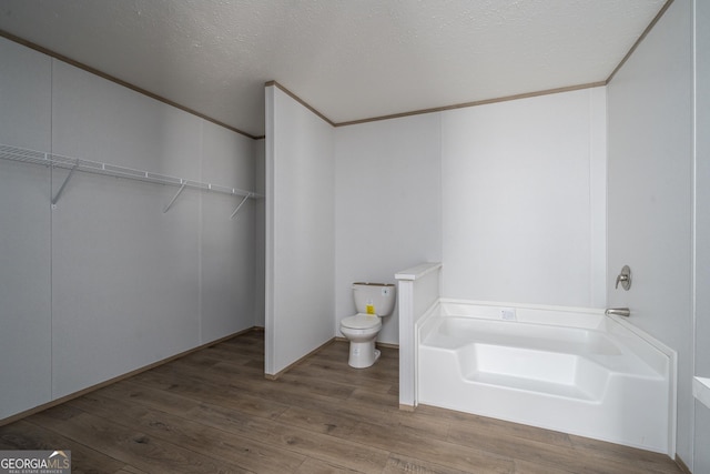 134 Double Line Rd, Ellijay, GA 30540 - bathroom with a bath, wood finished floors, a spacious closet, and a textured ceiling