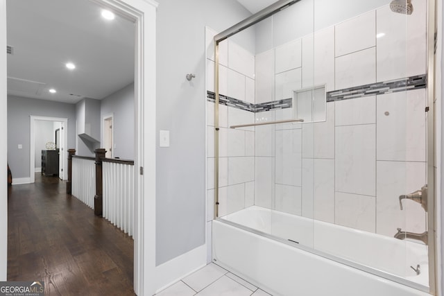 1967 Cogar Dr, Decatur, GA 30032 - full bathroom featuring washtub / shower combination, recessed lighting, and wood finished floors