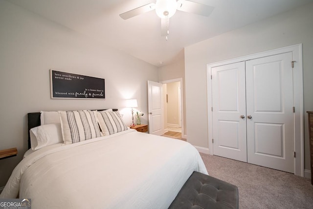 96 Cypress Trl, Fortson, GA 31808 - bedroom featuring light carpet, a ceiling fan, and a closet