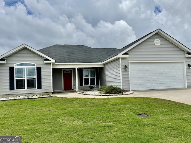 139 Raymond Cir, Warner Robins, GA 31088 - single story home featuring concrete driveway, an attached garage, a front lawn, a shingled roof, and a porch