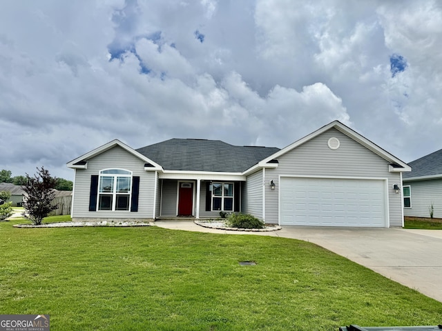 139 Raymond Cir, Warner Robins, GA 31088 - view of front of property with a garage, concrete driveway, a front lawn, a porch, and roof with shingles