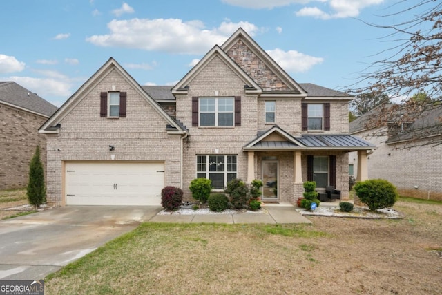 3225 Alhambra Cir, Hampton, GA 30228 - craftsman house featuring a porch, brick siding, driveway, and a front yard