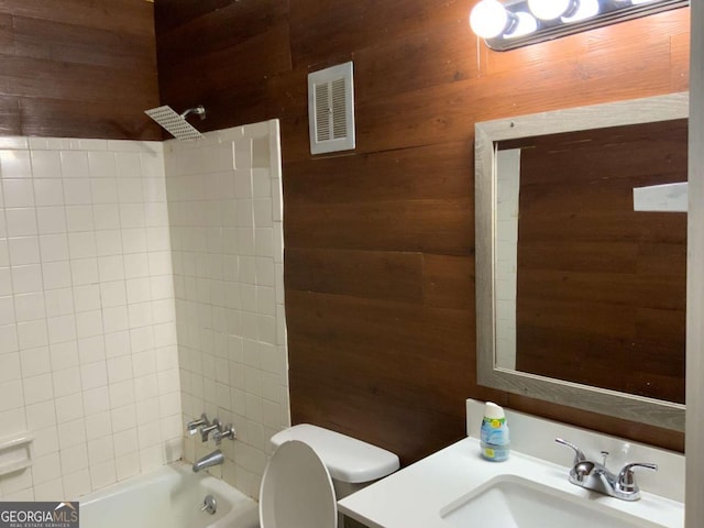 182 Viking Ct Unit 3, Athens, GA 30605 - bathroom featuring wooden walls, shower / washtub combination, and vanity