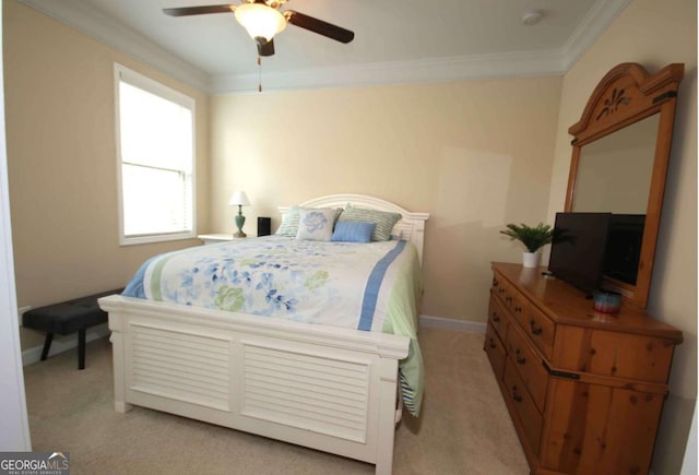 2311 Arnold Palmer Way, Duluth, GA 30096 - bedroom with ornamental molding, light carpet, and ceiling fan