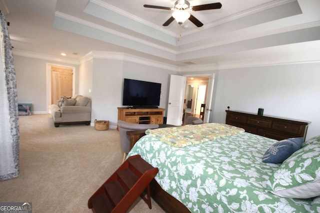 2311 Arnold Palmer Way, Duluth, GA 30096 - carpeted bedroom with a raised ceiling, ornamental molding, recessed lighting, and ceiling fan