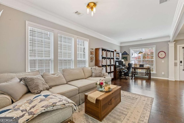 610 Syemore Pass, Canton, GA 30115 - living area featuring a desk, crown molding, and wood-type flooring