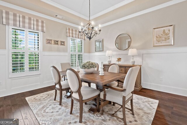 406 Horizon Trl, Canton, GA 30114 - dining room featuring a chandelier, healthy amount of natural light, a decorative wall, wainscoting, and a tray ceiling