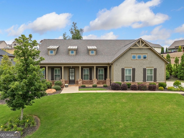 406 Horizon Trl, Canton, GA 30114 - craftsman inspired home featuring a front lawn, covered porch, a shingled roof, and stone siding