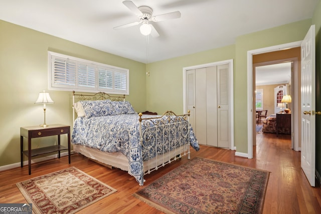 2790 Laurel Ridge Dr, Decatur, GA 30033 - bedroom with wood finished floors, a closet, and a ceiling fan