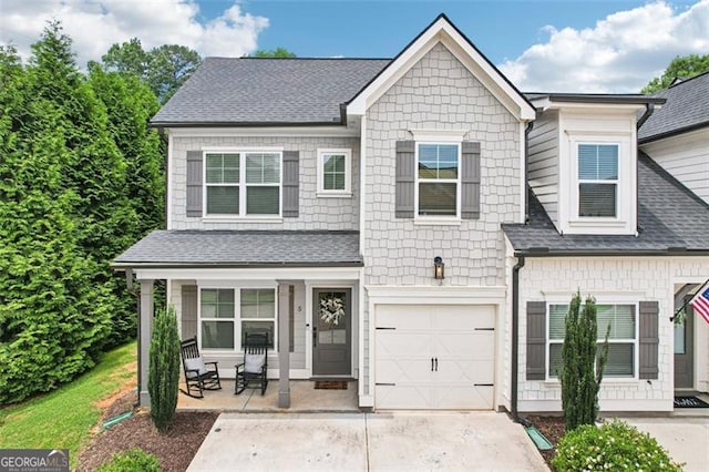 5 Towne Villas Dr, Jasper, GA 30143 - view of front of house featuring covered porch, a shingled roof, an attached garage, and concrete driveway