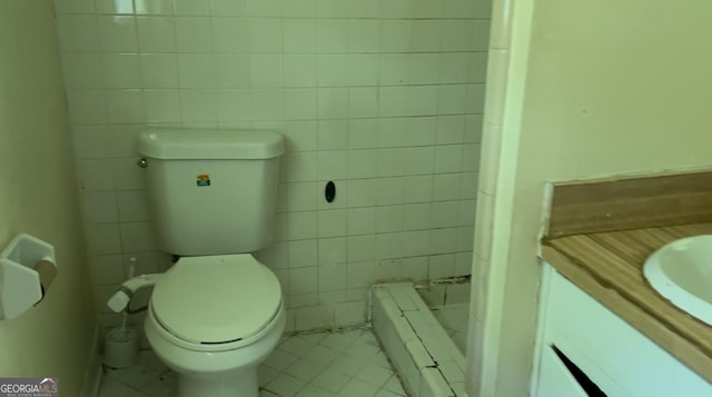 6521 Menlo Way, Rex, GA 30273 - bathroom with tile walls, vanity, tile patterned floors, a bath, and a shower