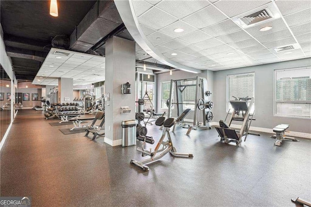 943 Peachtree St NE Unit 902, Atlanta, GA 30309 - exercise room with a paneled ceiling and recessed lighting